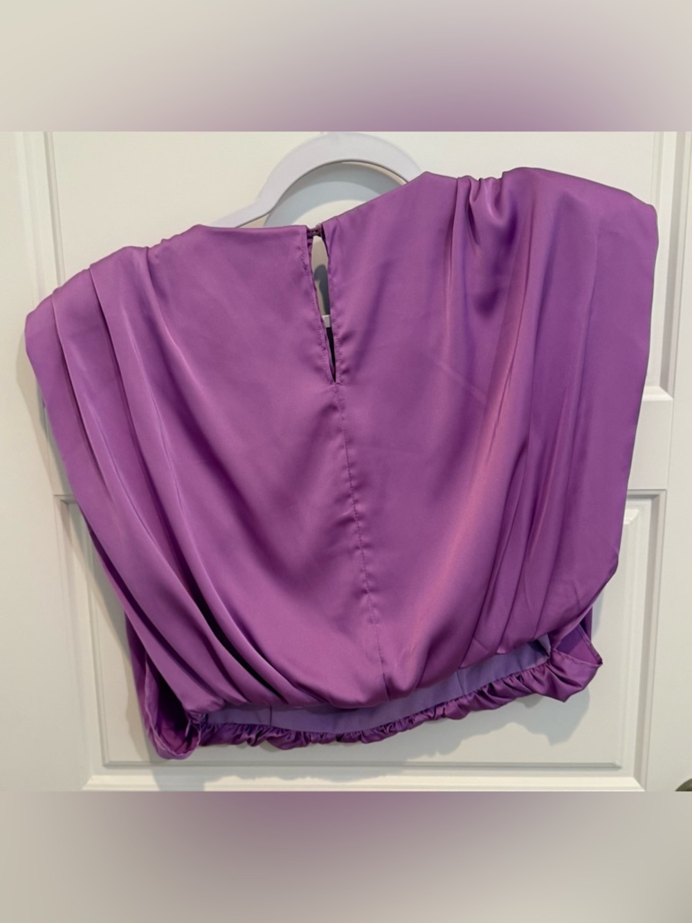 DO+BE COLLECTION women’s Size Medium Cropped Satin Purple Bubble Top NWT - Picture 2 of 6